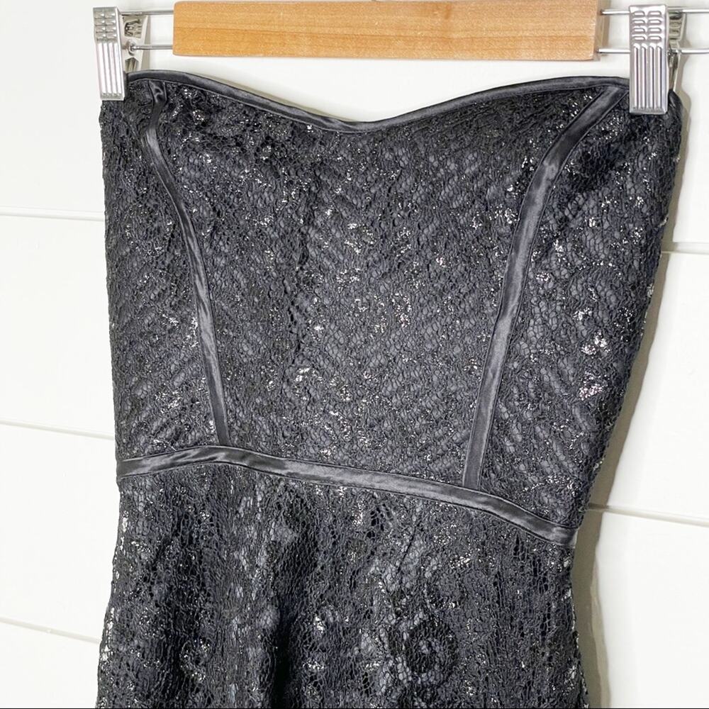 Parker Eva Metallic Lace Fit & Flare Strapless Cocktail Dress Black Size XS - Picture 4 of 11